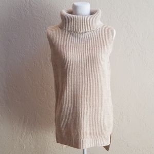 Beige sleeveless turtleneck sweater